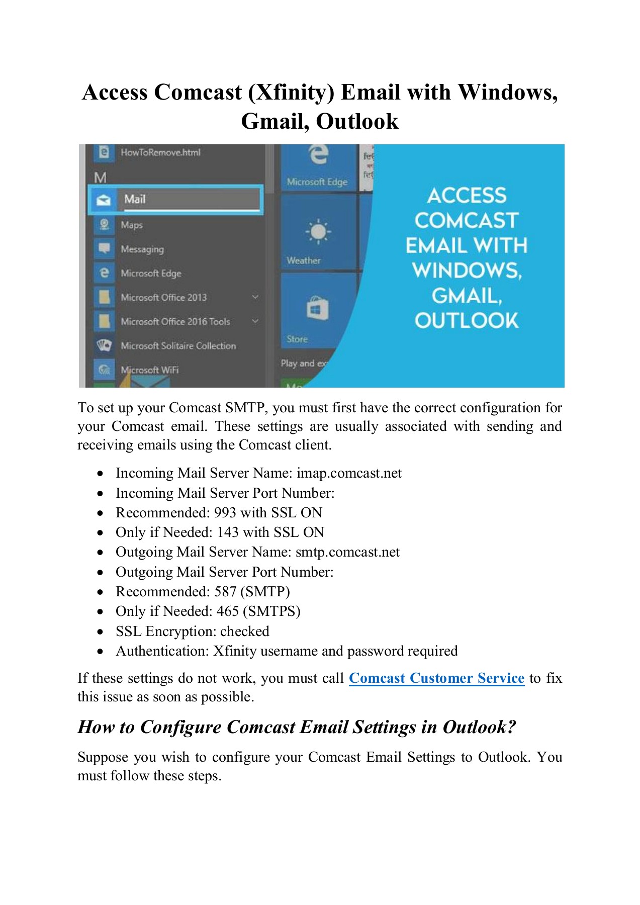 outlook email settings comcast
